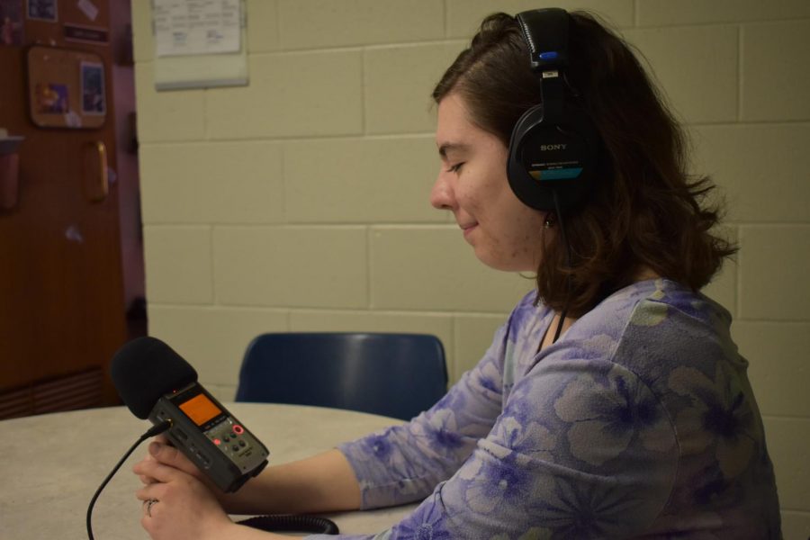 Student recording Finding Your Place podcast series.