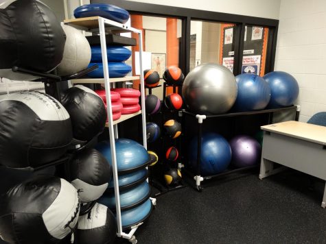 Image of yoga balls in the Century College weight room.