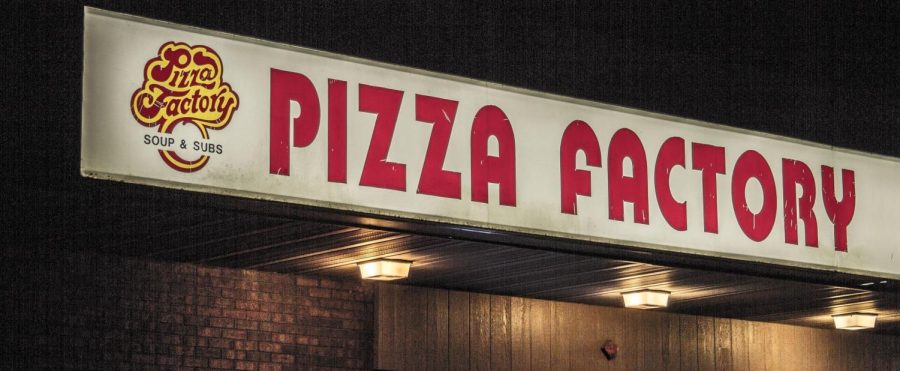 The marquee above the entrance of Cal's Pizza Factory in St. Paul, MN.