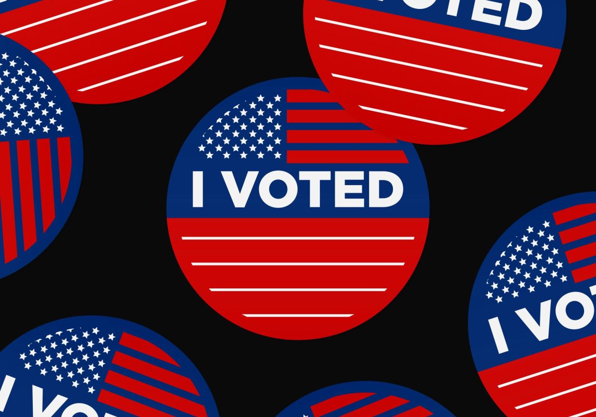 "I Voted" stickers on a black background